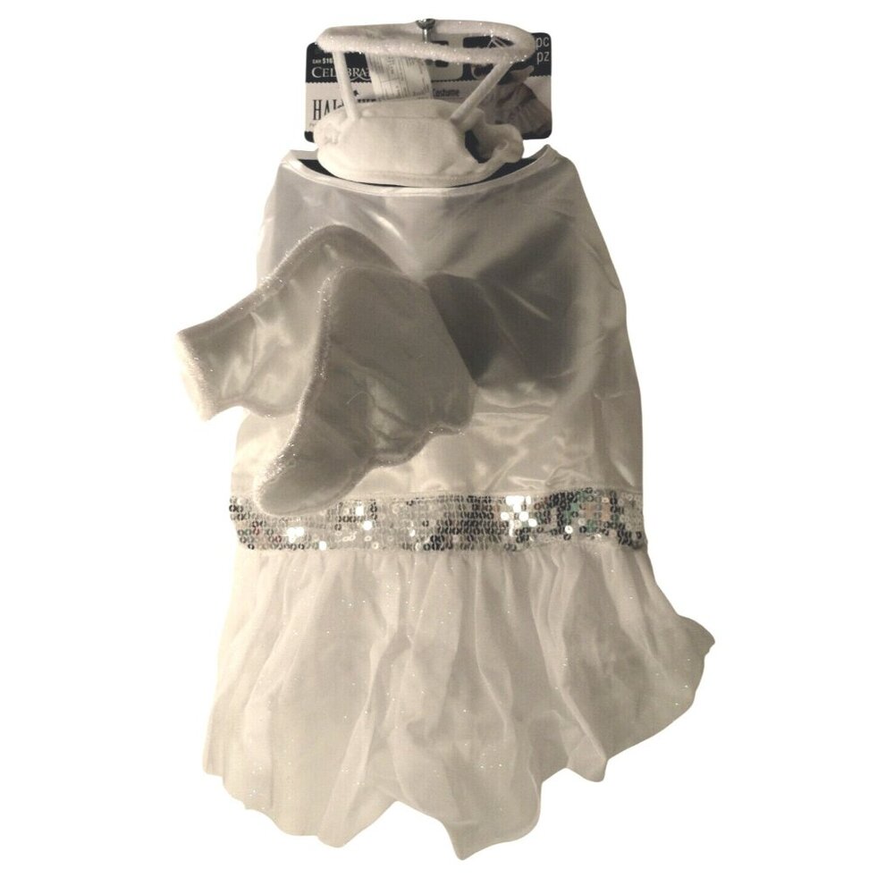 HALLOWEEN Dog pet ANGEL COSTUME NEW Large Celebrate It White Halo Silver Wings